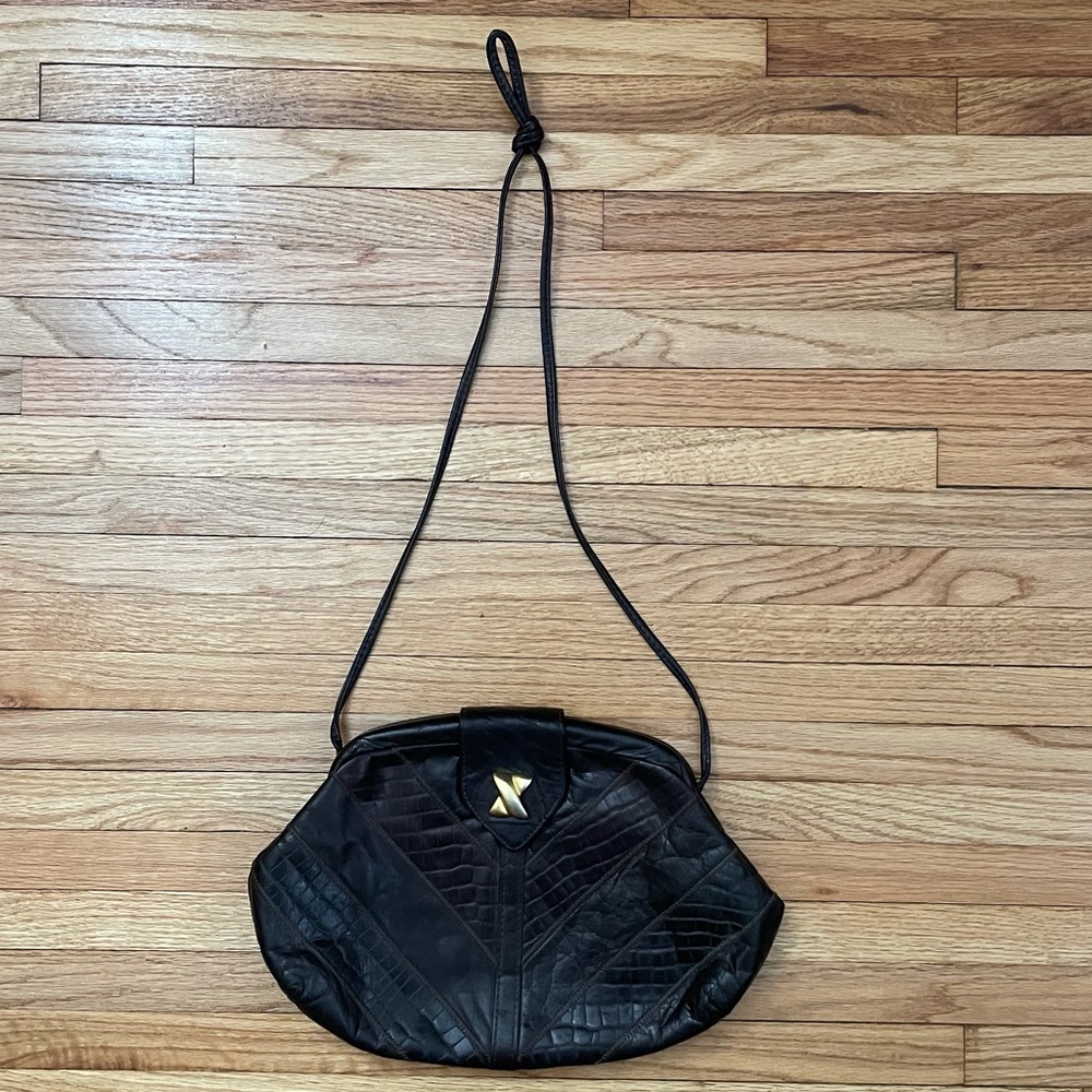 Vintage Dark Brown Patchwork Leather Crossbody Pu… - image 2